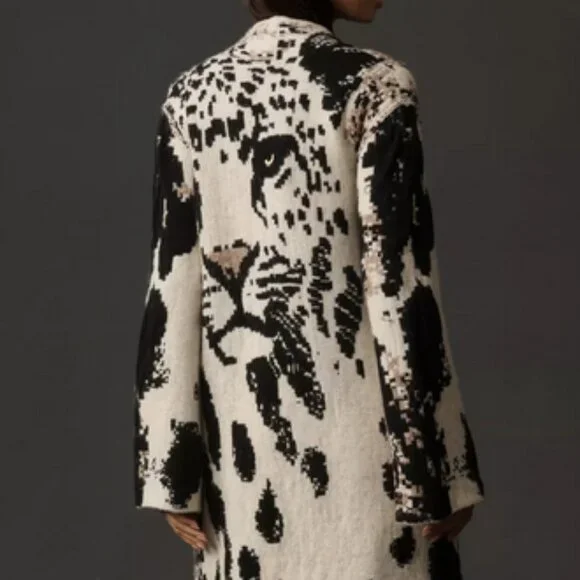 Anthropologie Pilcro Leopard Print Sweater Duster Cardigan Jacket S M NWT - Picture 4 of 8
